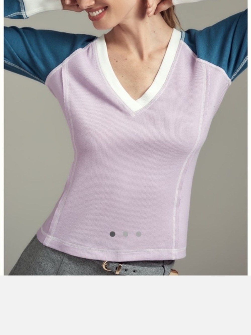 Pilcro Lavender and Teal V-neck Colorblock Long Sleeve Top Sz L